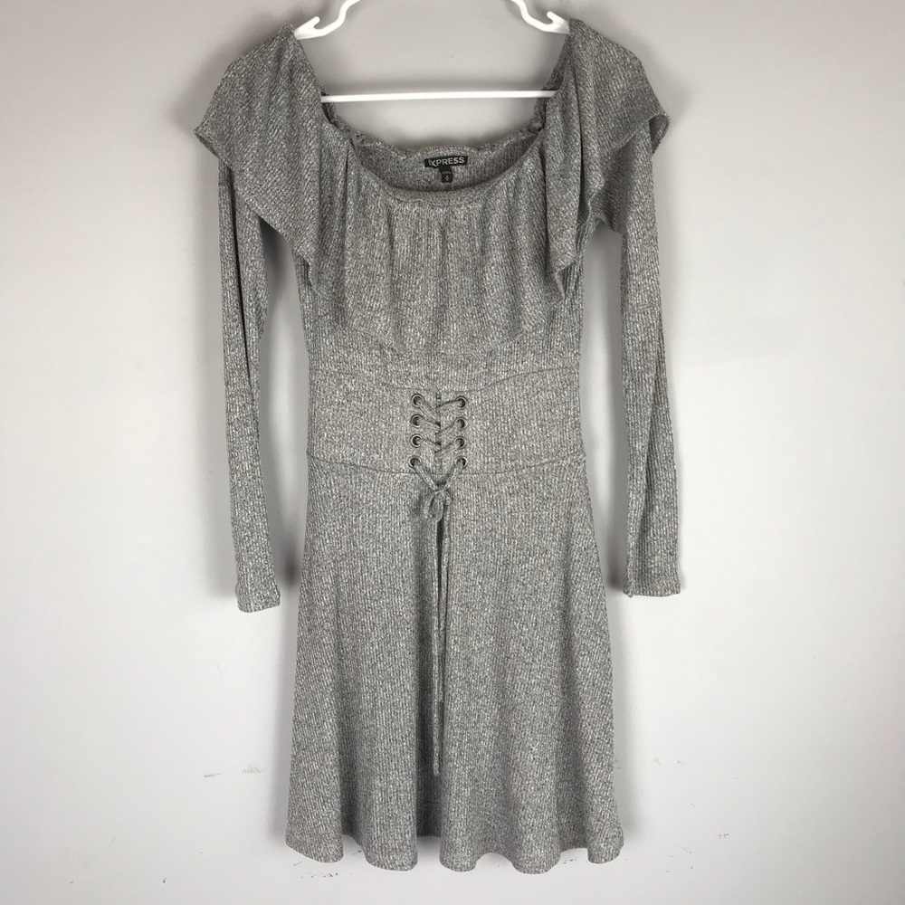 Express ruffle off shoulder mini dress lace up